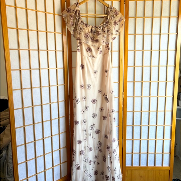 • blush embroidered floral off the shoulder gown • - Picture 16 of 16